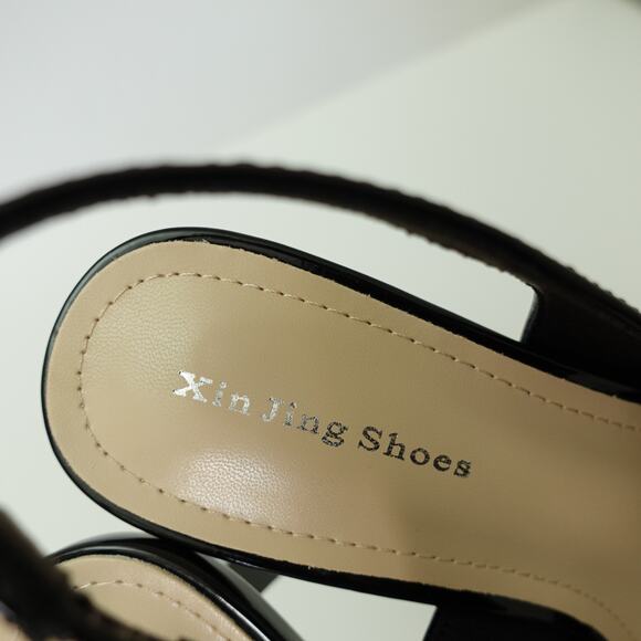 NEW Xin Jing Shoes Pump Slingback Kitten Heel Pointed Toe Leather Black Size 37 - Picture 3 of 9